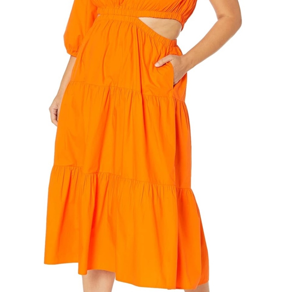 NWT The Drop Medium April Tiered One-Shoulder Midi‎ Dress Fire Orange